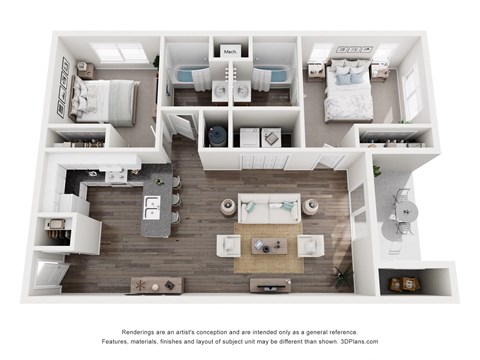 Floor plan for 2 beds, 2 baths, 1060 sqft